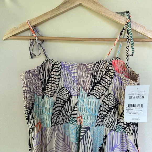 Maaji Maxi Dress – Sunset Palm Fronds Ruched Tie Strap Beach Size M - Picture 3 of 7